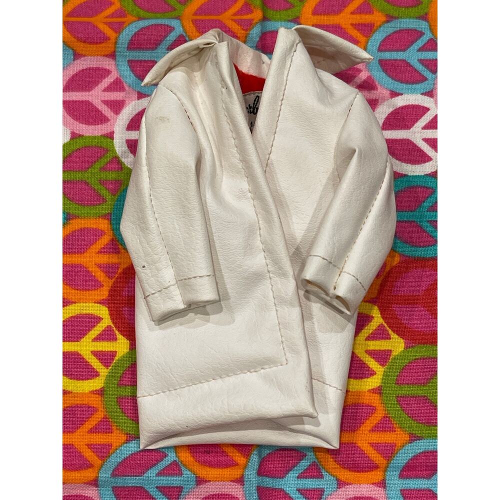 Vintage Mattel Barbie TAGGED Clothing White Vinyl Jacket - Red Lining #2